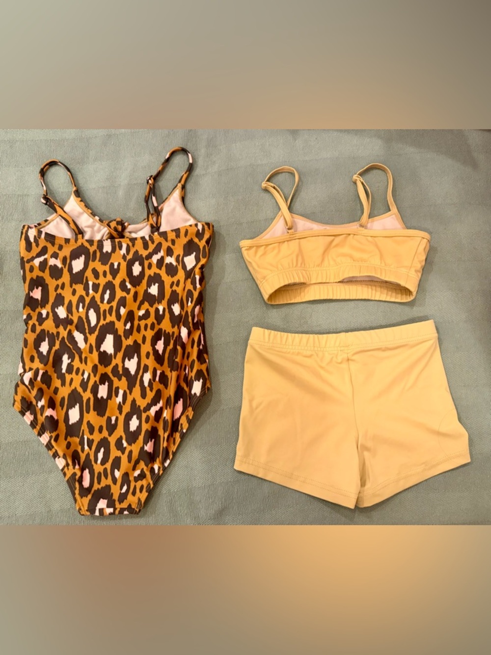 Girls' Leopard One-Piece with Yellow Swim Top & Shorts Set BUNDLE all for $20!